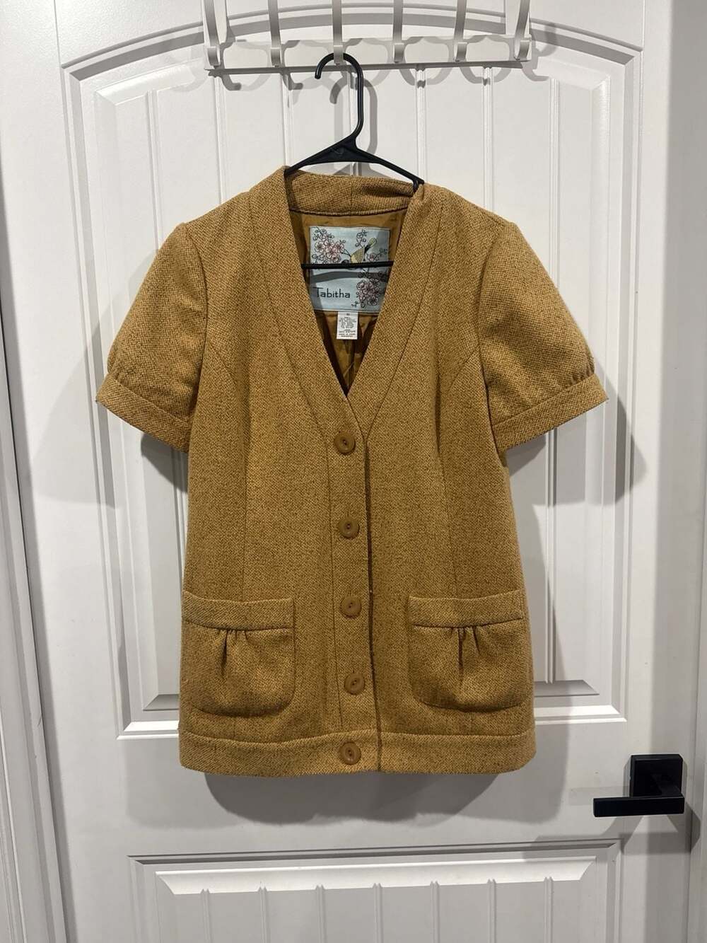 Tabitha Anthropologie Mustard  Short Sleeve Wool Blend Button Front Jacket Sz 10